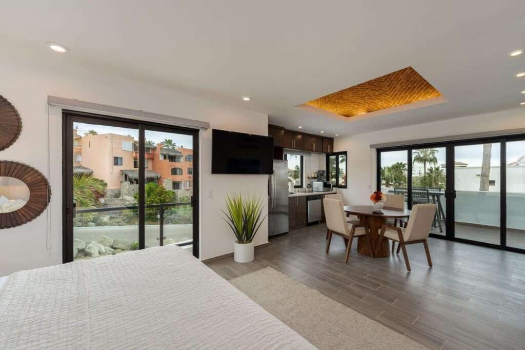 Los Cabos Cabo Bello This Luxurious Suite-Style villa was originally built 2005 then fully remodeled, expanded into a 6 Bedroom Villa w/6 en suite bathrooms in 2022. Fully furnished turn key, quality details, 3.5 kitchens with GE appliances. Designed as a private retreat for family gatherings, weddings, corp meetings who value both privacy and connection. Location is prime only one block from private Cabo Bello beach. Storage is Fully equipped w/beach toys for guests to take down to Beach area. Dont miss out on this income generating Unique Casa to entertain as Cabo Bello is only 10 mins frm downtown Cabo, 8 mins fr Costco, 5 mins Blue net Medical Ctr.,groceries, Gyms & HDepot. Have a chef cater your party on the stunning rooftop, balcony, and pool area or simply relax enjoying Cabo's Unforgetable Sunsets!! THIS LOVELY LARGE HOME IS A CASH COW IN THE RENTAL BUSINESS ONLY HOME THAT CAN SLEEP 18 PP IN CABO BELLO. – 9 Camino a la Playa, Cabo Corridor, BS